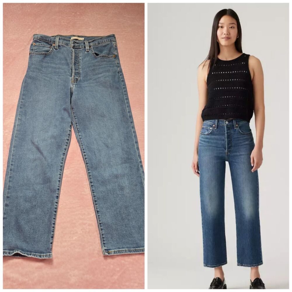 Levi's Ribcage High Rise Straight Ankle Button Fly Jeans Size 31x26"